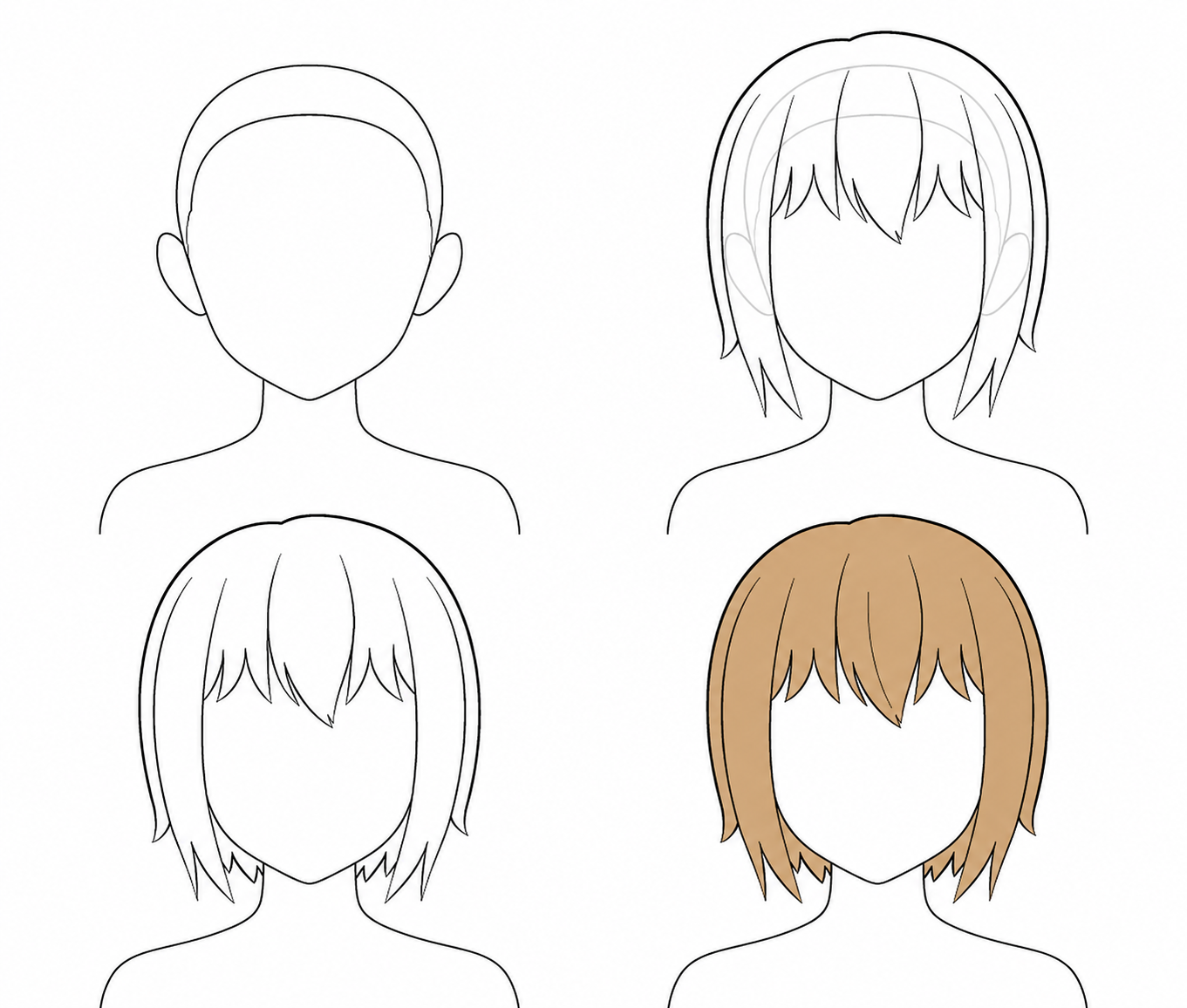 Dessin de cheveux manga courts étape par étape