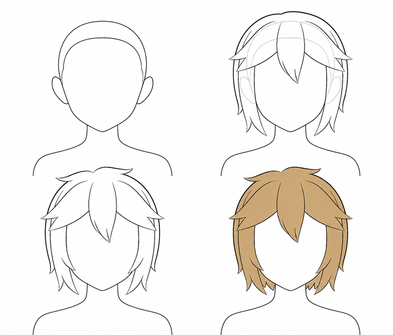 Dessin de cheveux manga courts et décoiffés étape par étape