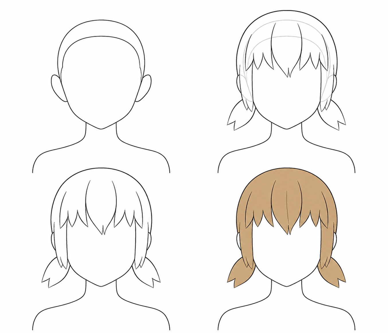 Dessin de couettes manga courtes et basses étape par étape