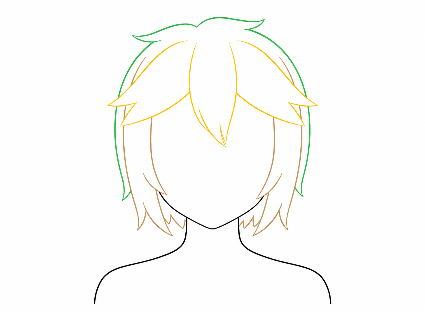 Décomposition du dessin de cheveux manga courts et décoiffés