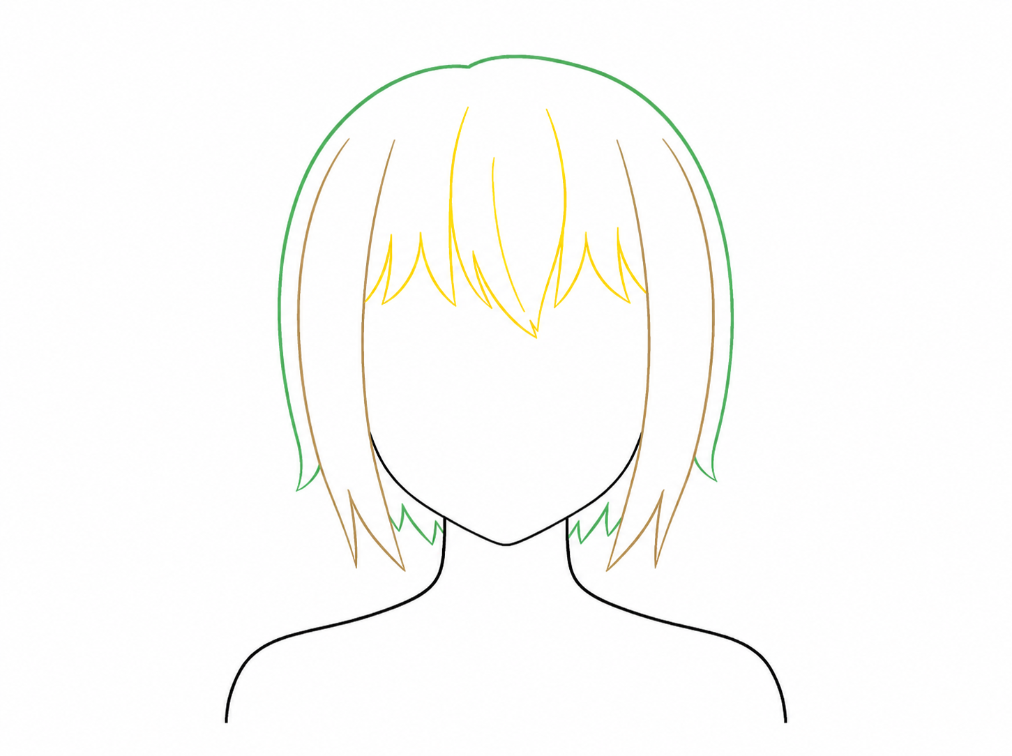 Décomposition du dessin de cheveux manga courts
