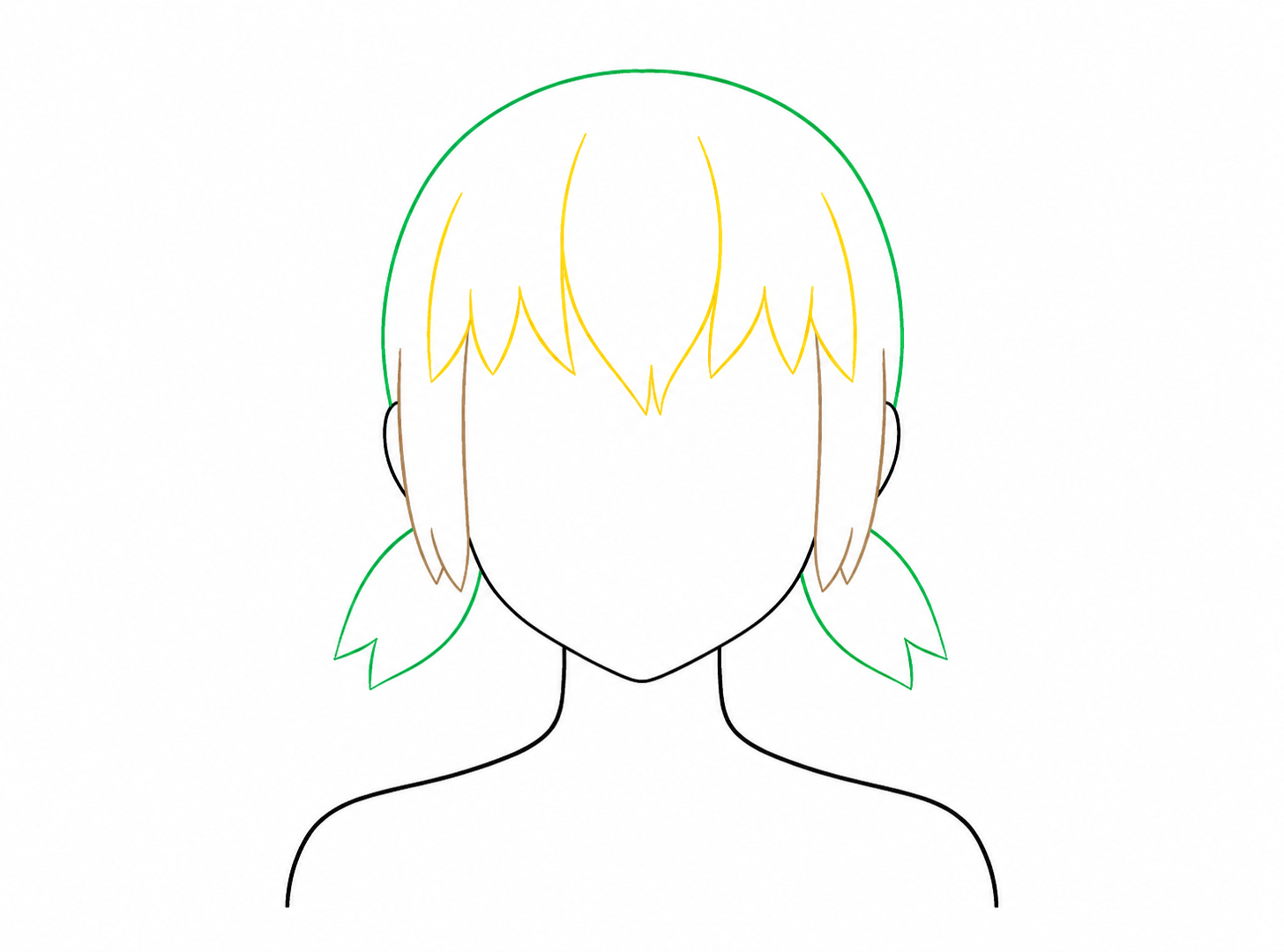Décomposition du dessin de couettes manga courtes et basses