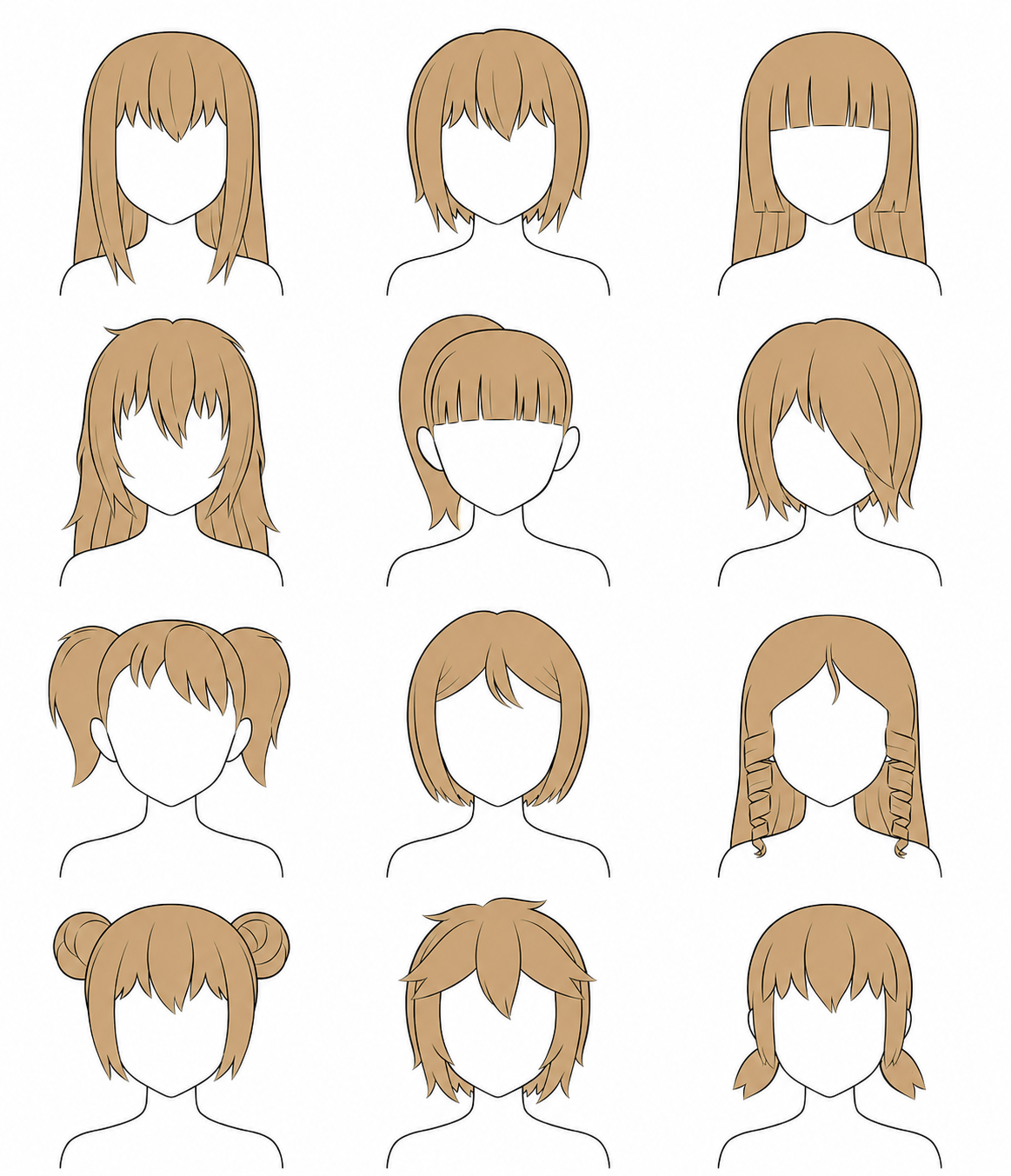 Exemples de coiffures manga différentes