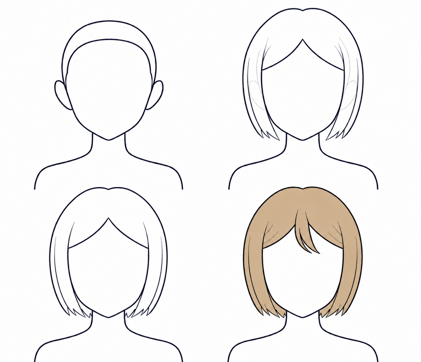 Dessin de cheveux manga peignés étape par étape