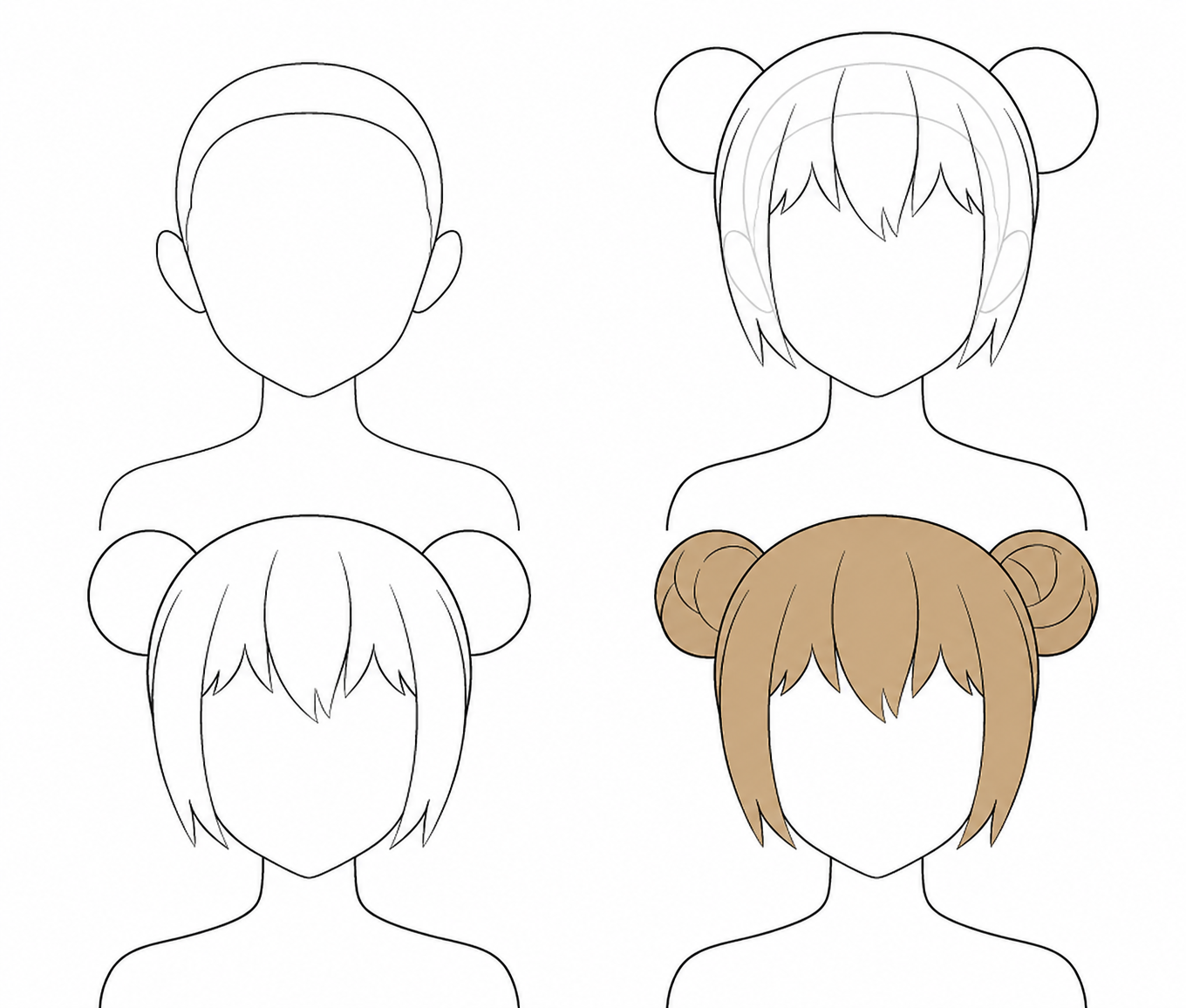 Dessin de chignons manga étape par étape