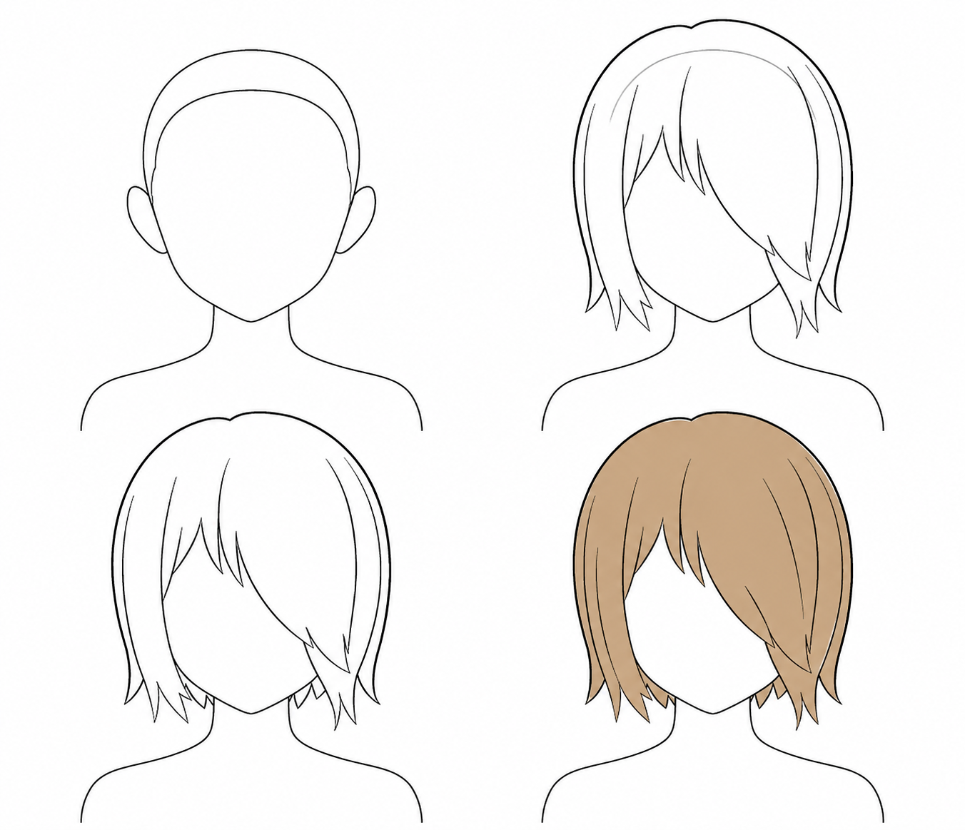 Dessin de cheveux manga couvrant un œil étape par étape