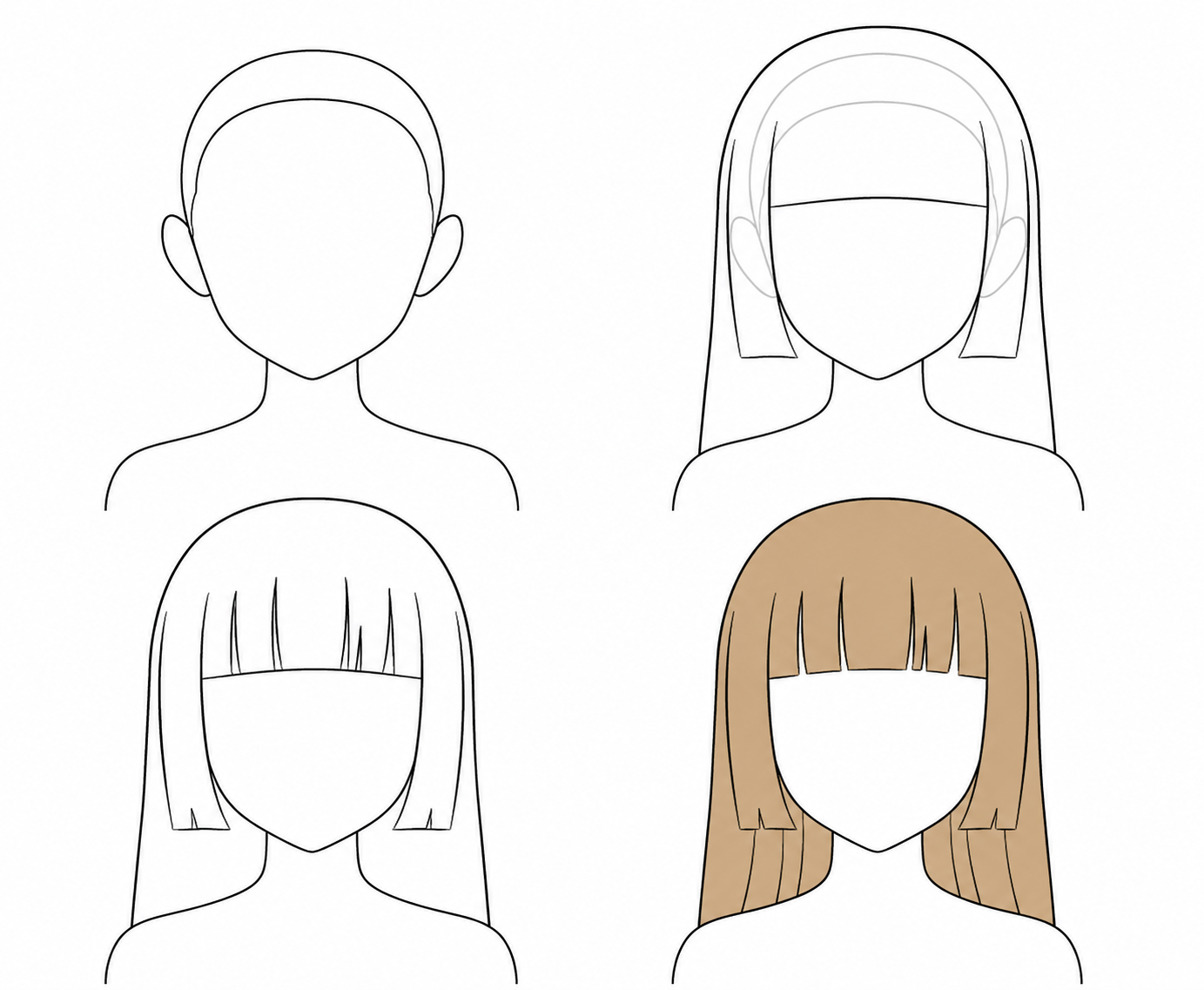 Dessin d'une coupe Hime manga étape par étape