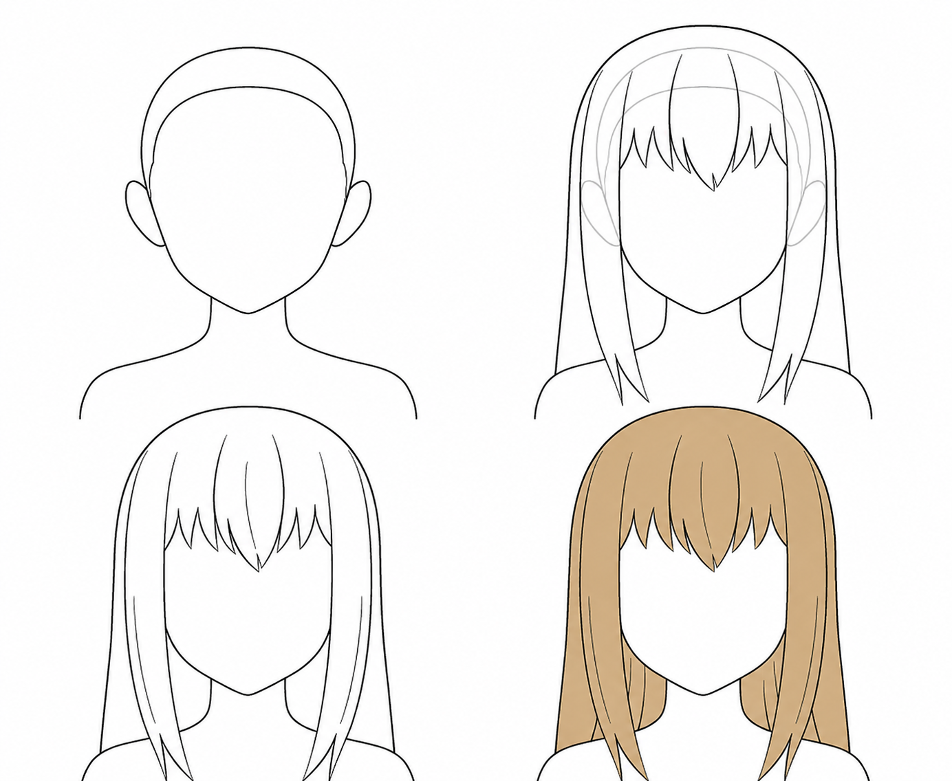 Dessin de longs cheveux manga étape par étape